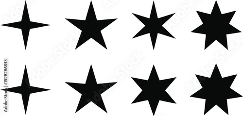 Black Stars Shapes Four, Five, Six, and Seven Points
