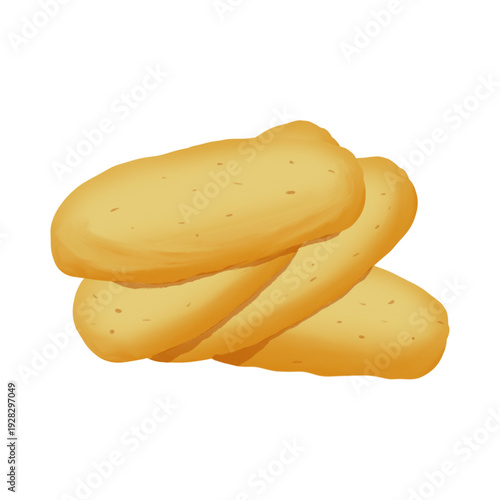 Stack of Golden Brown Crackers on White Background