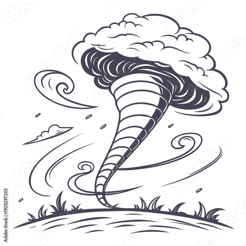 Monochrome of rotating storm tornado black and white
