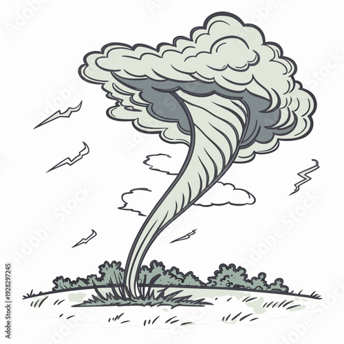 Cartoon style of a rotating tornado storm weather