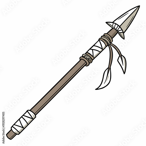 Tribal spear with stone point and wrapped handle stone age spear