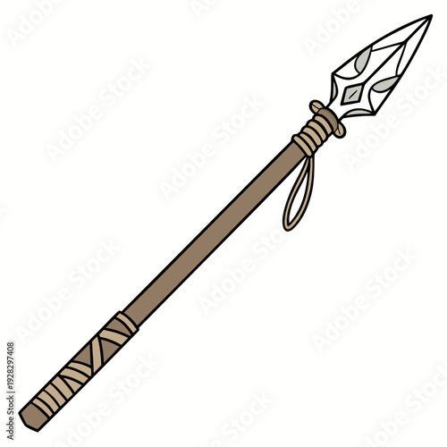 Tribal spear with wrapped handle and decorative point