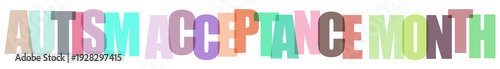 Foto Colorful block letters spelling autism acceptance month on black background
