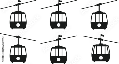 Black cable car silhouettes on white background transportation