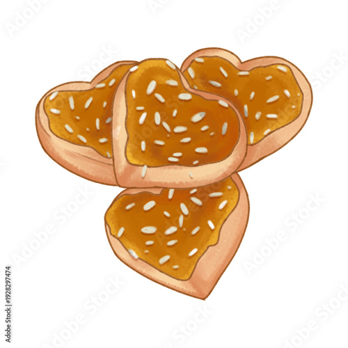 Heart shaped bagels with sesame seeds and cream cheese spread