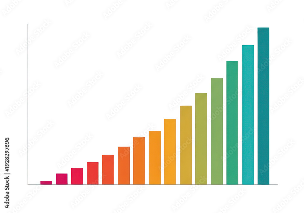 Fototapeta premium Colorful bar chart showing upward growth trend isolated on transparent background