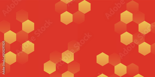 Fiber comb orange high contrast background. Seamless pattern with red and yellow hexagon shapes simple design modern