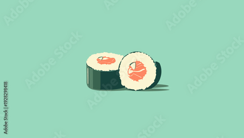 Minimalist sushi roll icon design on a serene pale green background, perfect for culinary themes and Asian food concepts