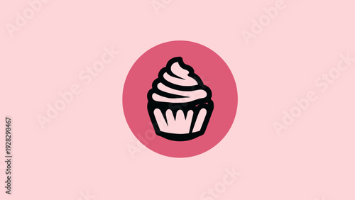 Vibrant Pink Cupcake Icon Vector Illustration with Swirled Cream Topping on Light Background, Clean Flat Design Graphic