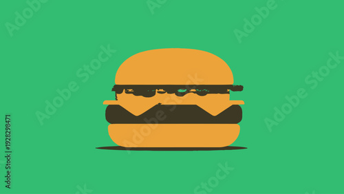 Delicious double cheeseburger with melted cheese, a graphic illustration on a vibrant green background