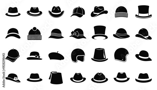 Diverse Hat Silhouettes Collection: Headwear Styles Vector Art Isolated on white background