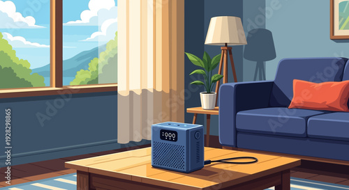 Portable Power Station on Coffee Table.