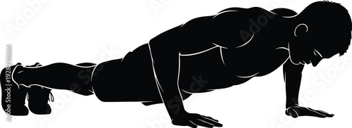 Silhouette of a woman performing a push up exercise on a white background