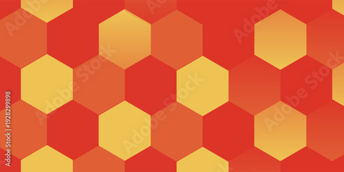 Fiber comb orange high contrast background. Seamless pattern with red and yellow hexagon shapes simple design