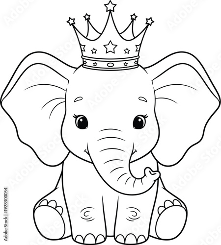 Cute Baby Elephant Blowing Party Horn – Fun Cartoon Line Art Illustration for Kids Coloring Pages, Celebration Themes, and Creative Graphic Design Projects
