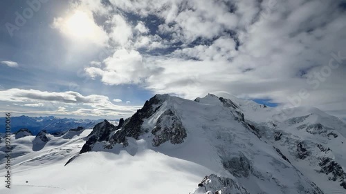 Mont Blanc massif majestic view Chamonix France winter. Timelapse
