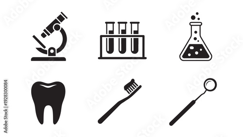 Vector Illustration Of Dental And Laboratory Icons For Healthcare And Medical Marketing Isolated On White Background