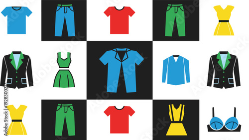 Various Clothing Items Arranged in Grid Pattern Isolated on White Background