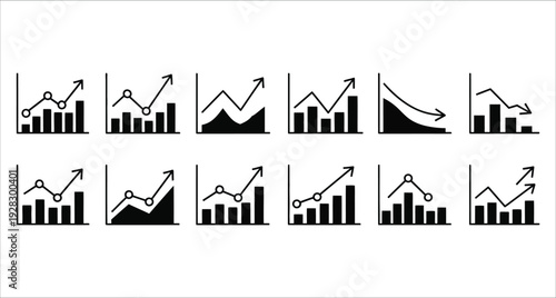 Bar Chart Icons Set with Upward Trend Arrows Infographic Elements Collection