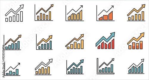 Black Business Graph Icons Set Showing Trends and Statistics  Vector Illustration