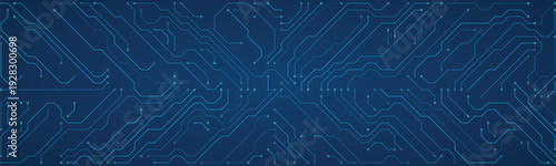 Futuristic blue circuit board pattern with intricate lines and nodes, representing technology, data, and digital networks for abstract backgrounds