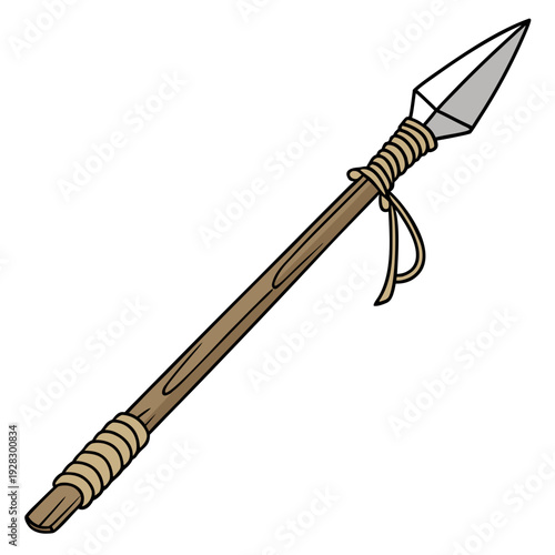 Stone spear with wooden handle and tan wrapping primitive hunting 1