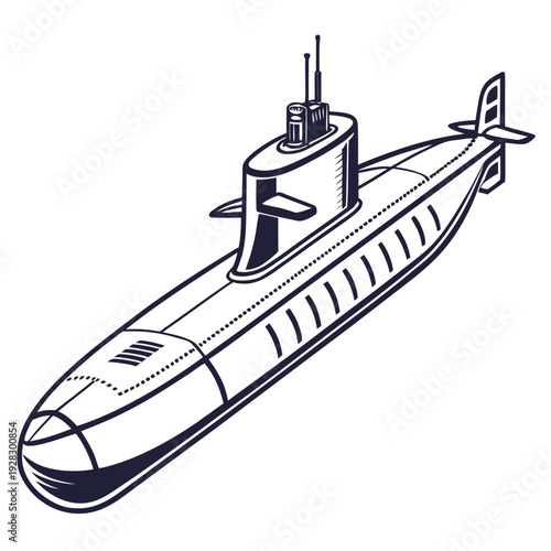 Navy submarine with conning tower and periscope nautical