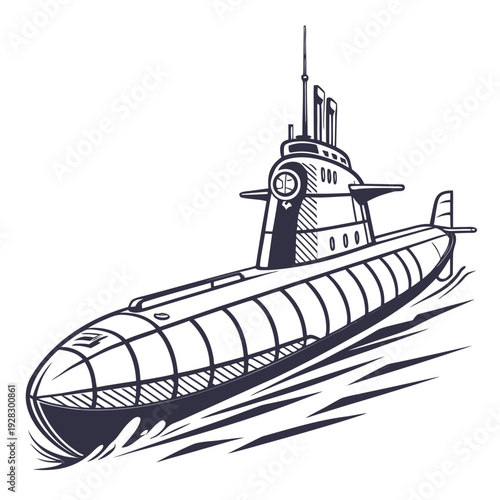 Navy submarine with conning tower and periscope vessel