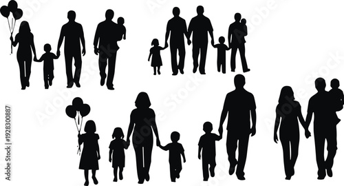 Group of people silhouettes collection, diverse men and women standing together isolated on white background vector illustration set