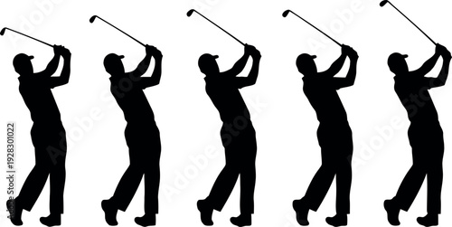 Golfer performing swing motion sequence with club in hand