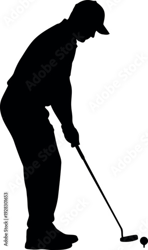 Golfer preparing to putt on a green with focused posture