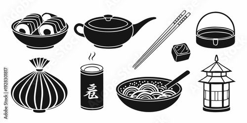 A collection of vintage kitchen utensils and appliances from the early 20th century. Vector