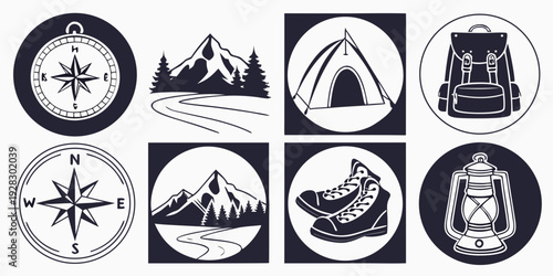 Assorted icons representing various outdoor activities and equipment Vector