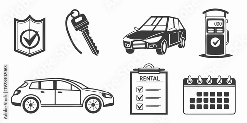 Assorted icons representing various aspects of car insurance and ownership Vector