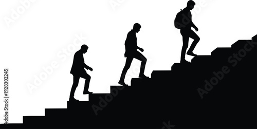 Black Silhouette of Businessmen and Students Climbing Stairs Concept of Success Career Growth and Education Progress Isolated on White Background for Professional Designs