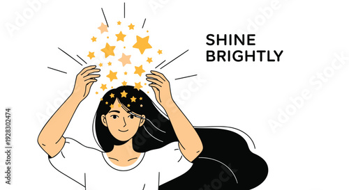 Woman shining stars, inspirational vector illustration