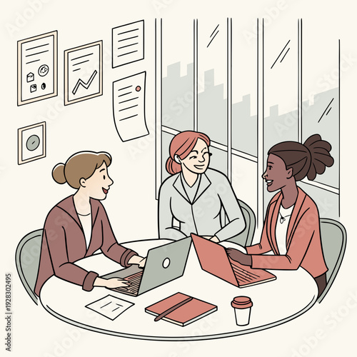 business people working in office. Female coworkers engaging in a productive discussion at the office