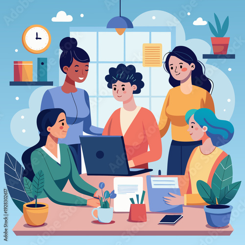 young woman. Female coworkers engaging in a productive discussion at the office