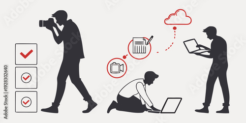 A person is taking a photo of another person who is injured and lying on the ground. Vector