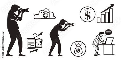 Illustrations of people engaged in various activities and professions Vector