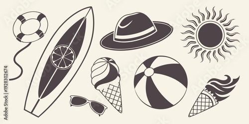 Assorted hats and decorative elements on a white background Vector