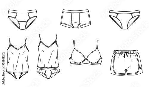Underwear Vector Icon Set Minimal Clothing Line Illustration