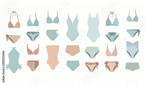 Swimsuit Shapes Vector Set Modern Swimwear Silhouettes Collection