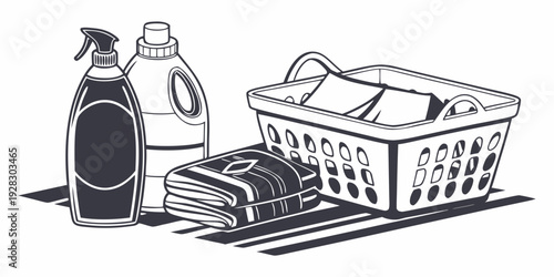 A bottle of water, a basket, and a towel on a beach mat. Vector