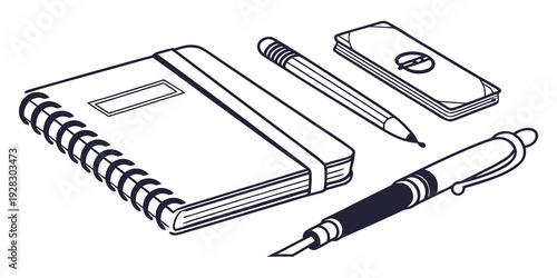 A notebook, pen, and smartphone on a wooden table Vector