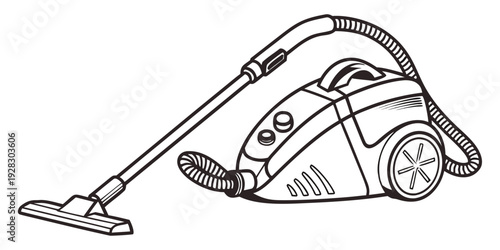 A detailed illustration of a vacuum cleaner with a hose attachment. Vector