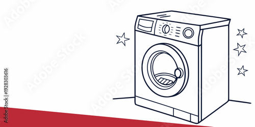 A vintage washing machine with stars in the background on a red surface Vector