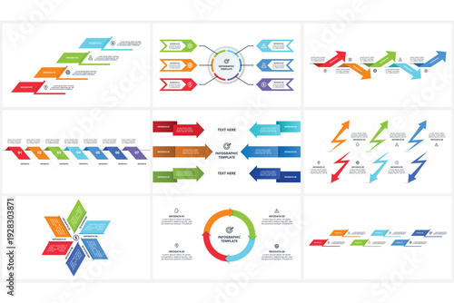 Set infographic with 4. 5, 6, 7 steps, options, parts or processes. Business data visualization.
