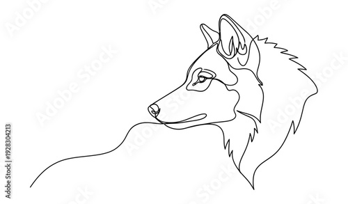 Wolf Head Continuous Line Art – Minimalist Monoline Wild Animal Logo Vector
