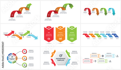 Set infographic with 3, 4, 6 steps, options, parts or processes. Business data visualization.